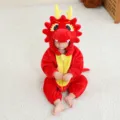 Adorable mameluco de franela de dragón rojo, disfraz de animal suave y cálido para bebés. - Mameluco de dragón rojo / Talla 90 (Altura recomendada 70-80 cm)