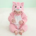 Pink cute cat hooded baby onesie plush romper, soft winter sleepwear and costume variant. - Pink Big-Mouth Cat Baby Romper