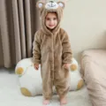 Kleinkind brauner Bär Fleece Kapuzen Onesie, süßer Winter Baby Romper, kuscheliger Overall. - 70 / Süßer Bär Khaki