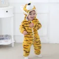 Cute baby flannel tiger hooded romper, warm winter animal onesies for newborn infant daily wear - 90 / Tops / New Tiger Baby Romper