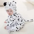 Cute baby flannel hooded jumpsuit, soft warm animal romper for autumn and winter daily wear. - 90 / Tops / Snow Leopard Romper
