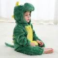 Adorable mameluco de franela de dinosaurio para bebé, tierno disfraz animal. - Pelele de dragón verde / Talla 90 (Altura recomendada 70-80 cm)