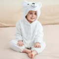 Baby weißer Bär Kapuze Fleece Strampler, süßer Winter Baby Einteiler Variante Kleinkind. - Süßer Bär Weiß