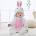Schöner kuscheliger Baby Flanell Hase Overall mit süßer Kapuze für den kalten Winter. - 90cm / Weißer Hase