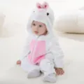 Cute baby flannel bunny hooded romper infant winter warm sleepwear cute animal costume - 90 / Tops / White Rabbit Baby Romper