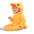 Baby flannel hooded romper cute yellow duck design newborn warm winter jumpsuit costume - 90 / Tops / Classic Yellow Duck Baby Romper