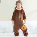 Pigiama intero in flanella marrone per bambini, grazioso sacco a pelo con orsetto per neonati. - 80 / capibara