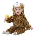 Kleinkind Leopard Fleece Strampler süßes Tier Kostüm mit Kapuze Winter warme Babykleidung - 90cm / Alter Leopard