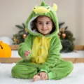 Kids green dinosaur flannel onesie cute cartoon animal pajamas holiday cosplay costume - 4Y (95-105cm) / Kids' Dinosaur Romper