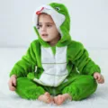 Mono de bebé de franela verde de animales, bonito pijama con capucha para niños. - Mameluco de serpiente verde