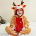 Disfraz de Reno para Bebé Pijama de Navidad de Peluche Traje Festivo Infantil Mono - Leonado cúrcuma