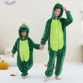 Kids flannel dinosaur onesie pajamas, cozy animal costume for boys and girls, green sleepwear. - 6Y (105-115cm) / Kids Unicorn Dragon Onesie