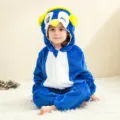 Flannel baby animal onesie blue cartoon toddler romper cute winter sleepwear outfit. - Penguin with Headphones Onesie