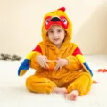 Baby flannel animal cartoon romper cute yellow bird jumpsuit infant costume clothing - Orange Parrot Onesie