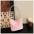 Pink polka dot shoulder bag, casual underarm handbag for women, cute daily commuter tote. - Polka Dot Pink