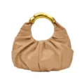 Elegante plissierte Damentasche mit Goldgriff, modische Abendtasche, schicke Handtasche. - Khaki