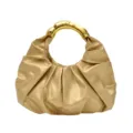 Goldene Plissierte Dumpling Handtasche Metall Griff Abendtasche Schick Damen Tasche - Champagnergold