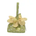 Borsa a mano in tessuto a pois verdi con coulisse di fiori gialli graziosa. - Verde