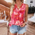 Women Floral Print V-Neck Sleeveless Top Summer Casual Fashion Blouse Daily Wear - S / Tops / Multicolored