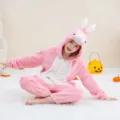 Kids pink flannel animal onesie cute bunny sleepwear comfortable holiday costume for children - 6Y (105-115cm) / Kids' Pink Rabbit Onesie