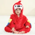 Red flannel animal romper for baby, cute parrot cartoon costume for kids and toddlers. - Red Parrot Onesie