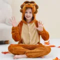 Kids brown flannel lion animal onesie cute hooded jumpsuit children winter sleepwear - 6Y (105-115cm) / Kids' Lion Onesie