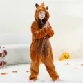 Kids brown flannel cartoon animal onesie cute bear cosplay pajamas performance costume - 6Y (105-115cm) / Kids Capybara