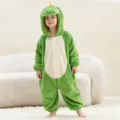 Green flannel dinosaur onesie pajamas for kids, cute animal jumpsuit for cozy sleep and play. - 6Y (105-115cm) / Kids T-Rex Onesie