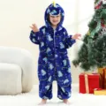 Kids blue dinosaur flannel onesie pajamas, cute cartoon animal hooded sleepwear for children. - 6Y (105-115cm) / Kids' Allover Dinosaur Print Onesie