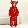 Red flannel kids reindeer onesie with cute cartoon snowman print, comfortable holiday sleepwear. - 6Y (105-115cm) / Kids' Snowman Onesie