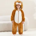 Children cute brown lion flannel cartoon animal onesie, warm hooded jumpsuit for kids. - 6Y (105-115cm) / Kids' Shaggy Lion Onesie