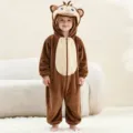 Kids brown monkey flannel onesie pajamas, cute animal costume for children and holidays. - 6Y (105-115cm) / Kids Monkey Onesie