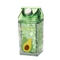 Dubbelwandige doorzichtige groene melkpakvormige koelbeker met schattig avocadomotief en rietje. - 400ml / Avocadostijl 1