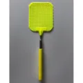 Retractable mini flyswatter with stainless steel pole and yellow plastic net head, portable design. - Yellow