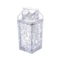 Transparante melkpak vorm beker met ijs effect, witte deksel en rietje voor de zomer. - 400ml / Effen onbedrukte transparante stijl