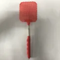 Mini telescopic fly swatter with stainless steel handle, portable red plastic pest control tool - Red