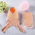 3-Piece Exfoliating Bath Set with Back Scrubber Glove and Soft Mesh Sponge for Body Cleaning. - Pink 3-Piece Set