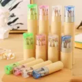 Barrel colored pencils set with pencil sharpener cap, raw wood style for student drawing. - HB / 12 Colors Long Style / Natural Wood Color
