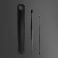 Portable black ear wax removal tool set with leather case and metal silicone ear picks - Two-Piece Set / Black