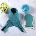3-Piece Exfoliating Bath Body Set Back Scrubber Sponge and Glove Green Variant - Dark Blue 3-Piece Set