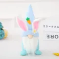 Easter Gnome Plush Toy Blue Bunny Ears Faceless Doll Carrot Knitted Faceless Doll Ornament - Blue Faceless Rabbit
