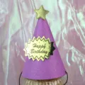 Glitter birthday party hat for kids, cute purple pointy hat with gold star and birthday sign. - Glitter Pink