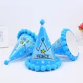 Sombrero Fiesta Cumpleanos Azul Cono con Pompon y Estrellas Variante Modelo Nuevo - Azul Príncipe