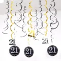 21st Birthday Party Decorations PVC Hanging Swirls Set Black Gold Silver Ceiling Decor - 21 Years Old (12pcs) / Gold Silver Black