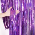 Purple holographic foil fringe curtain for birthday party wedding stage backdrop. - Purple