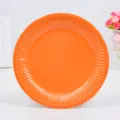 Heller orangefarbener Einweg-Pappteller, runder Partyteller für Grillen und Basteln mit Kindern. - Orange