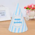 Sombrero de fiesta de cumpleaños de papel a rayas azules y blancas con diseño redondo. - Estilo de rayas azules