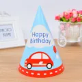 Sombrero de fiesta de cumpleaños de papel azul con diseño de coche para niños pequeños. - Estilo de vehículo