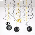 40th birthday party hanging swirls decorations gold silver black ceiling swirls 12pcs - 40 Years Old (12pcs) / Gold Silver Black