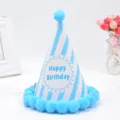 Cappello da festa di compleanno a righe blu e bianche con ponpon di peluche per bambini e adulti. - A Righe Blu